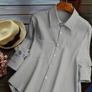 Solid Color Shirt, Elegant Long Sleeve Simple Shirt for Women